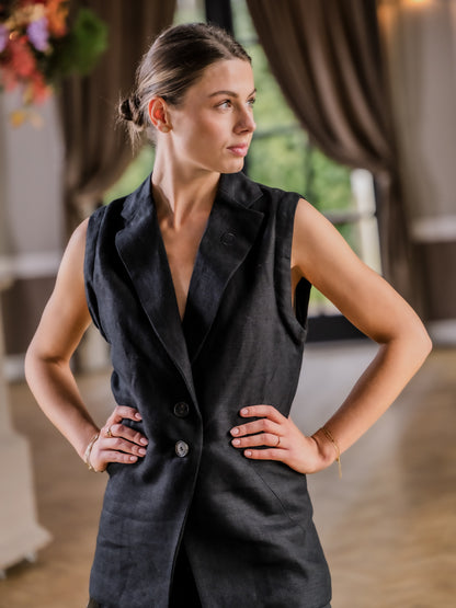 N°4 Blazer/Gilet Lin Noir